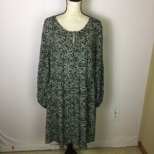 Old Navy A-line Dress Sz XL Womans Black White Floral Long Sleeve Rayon Peasant